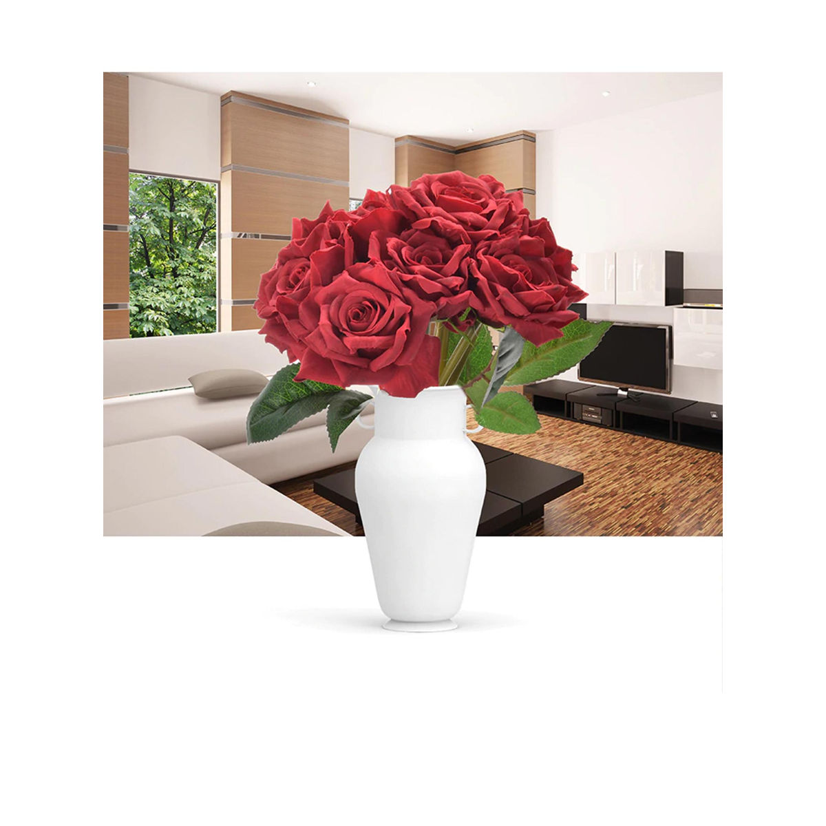 Artificial red sale roses in vase