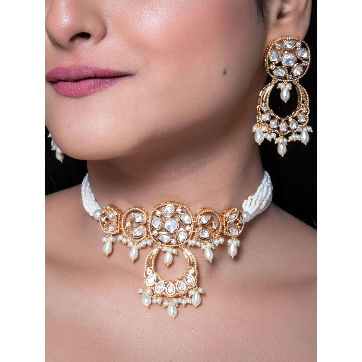 Johori White Kundan Polki Choker Necklace Set Buy Johori White Kundan