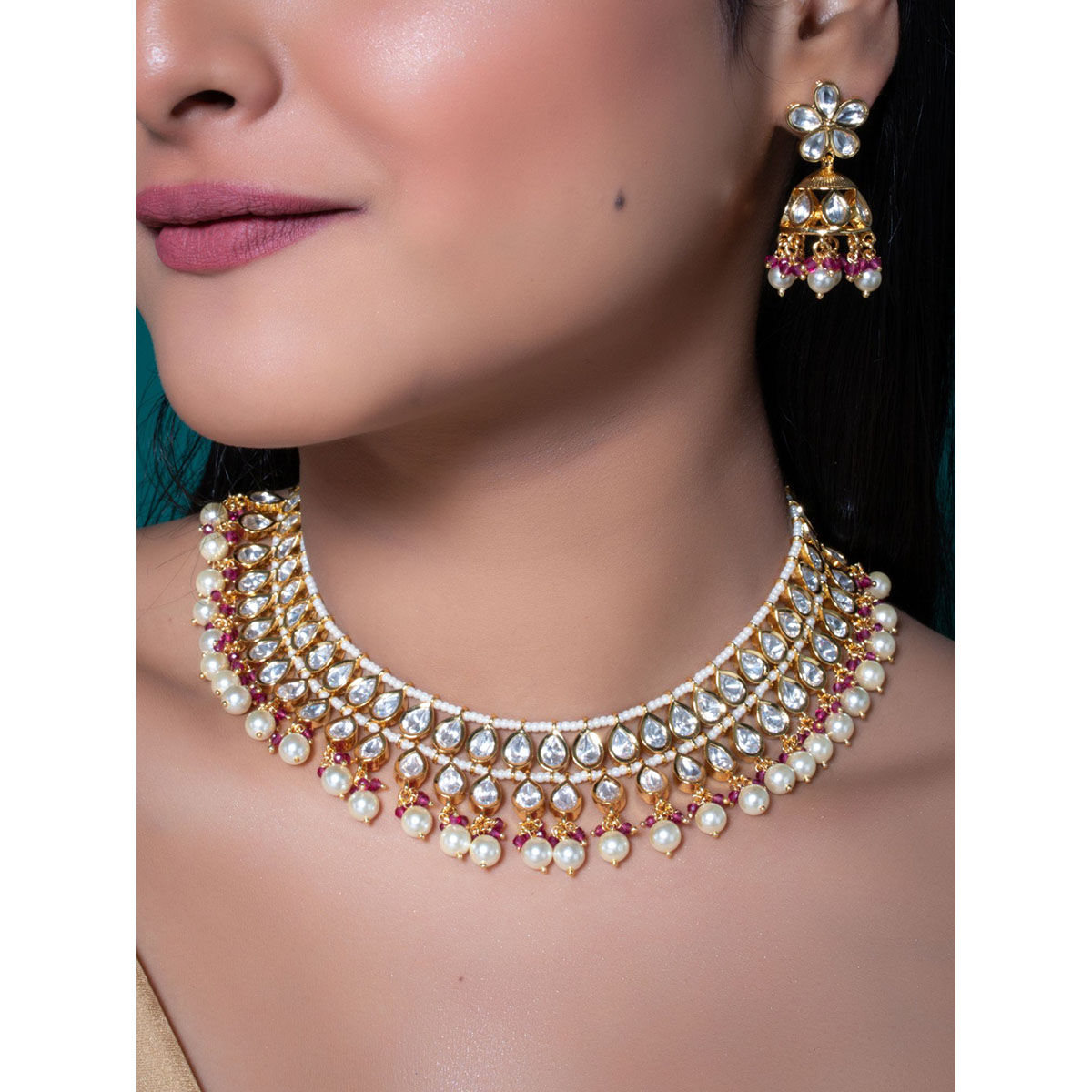 Buy Johori Kundan Polki Choker Necklace Set Online