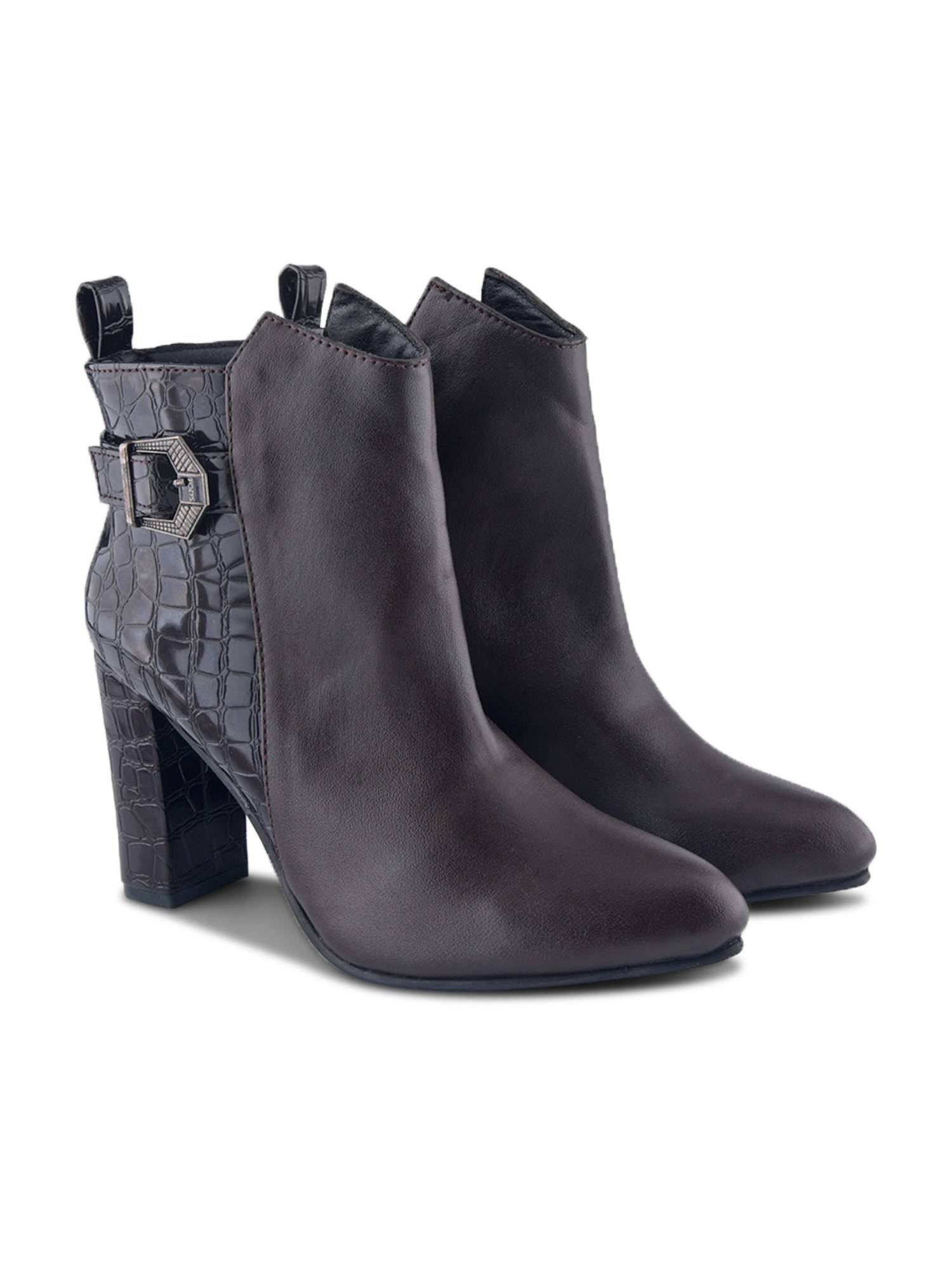 Buy SHUZ TOUCH Women Brown Croc-Textured Casual Boots Online