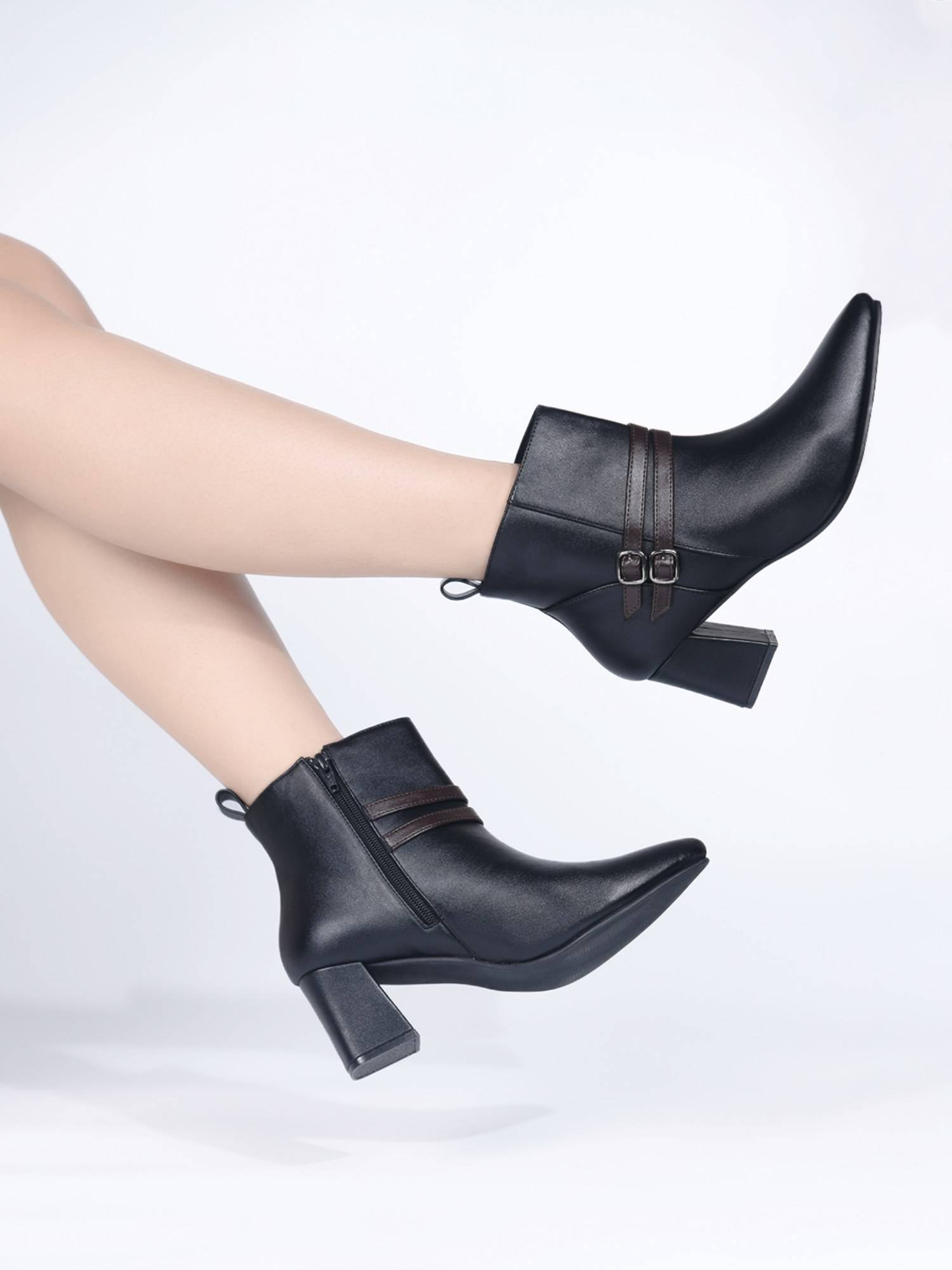 Buy SHUZ TOUCH Women Black Double Strap Casual Boots Online