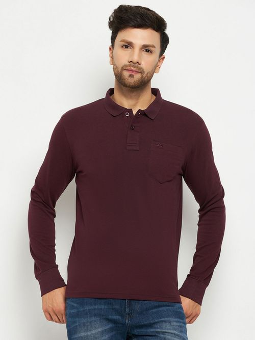 98 Degree North Men Polo Neck Full Sleeve T-Shirt Wine