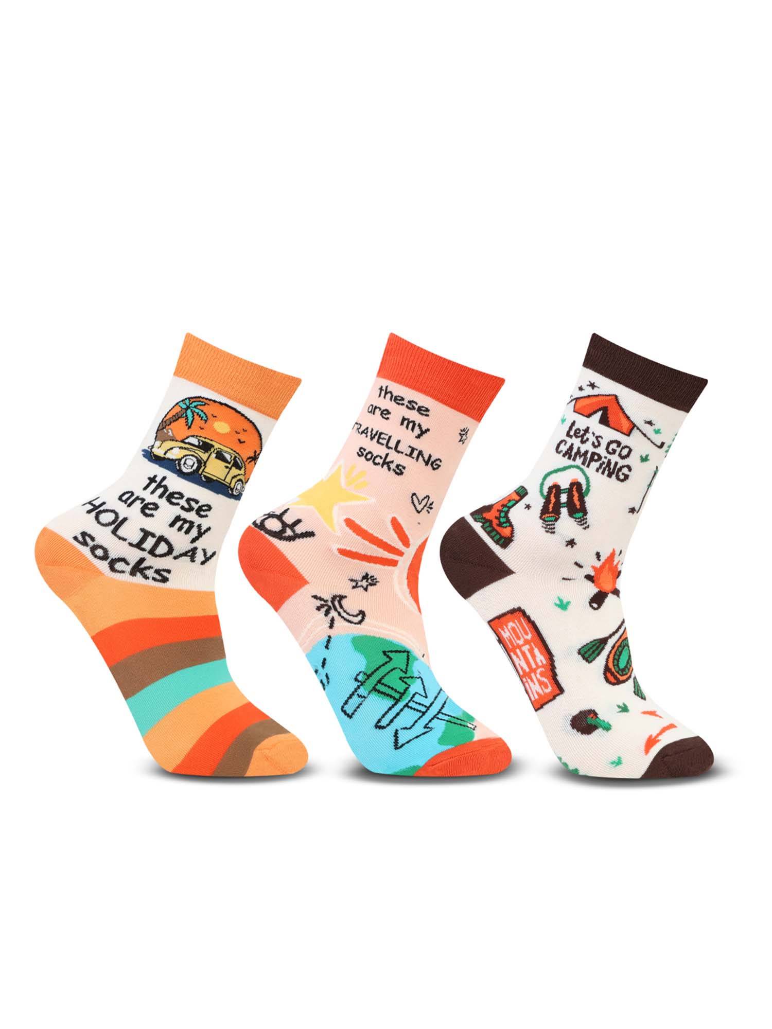 Bonjour Women/Girl Travel & Camping Designer Calf Length Socks (Pack of 3)