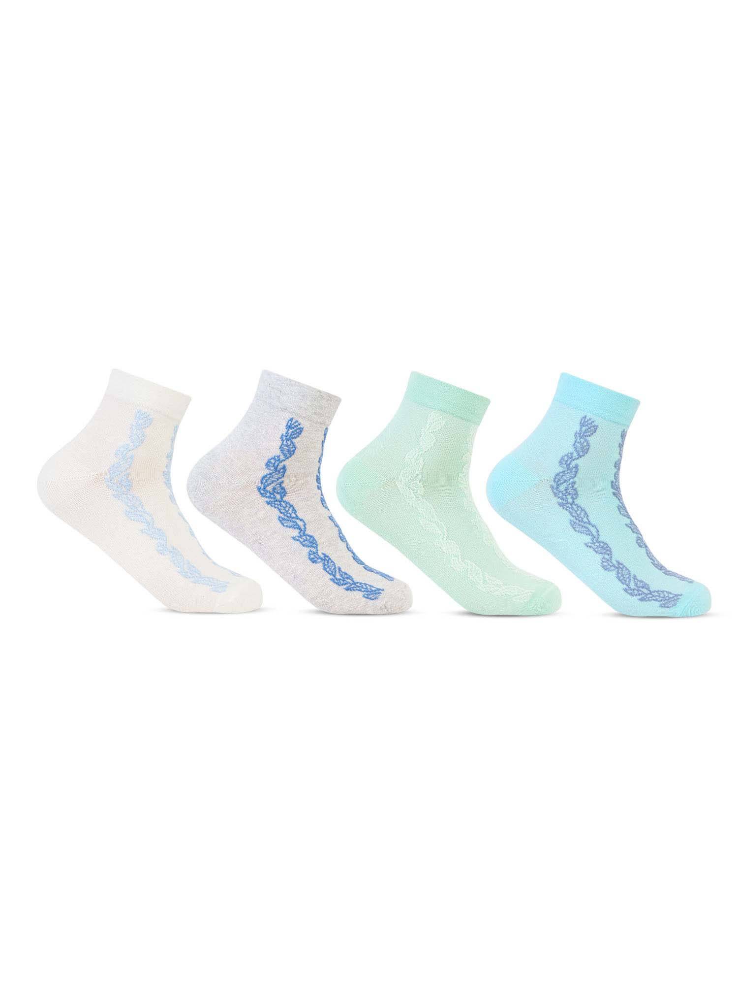 Bonjour Designer Fancy Ankle Socks for Women (Pack Of 4)