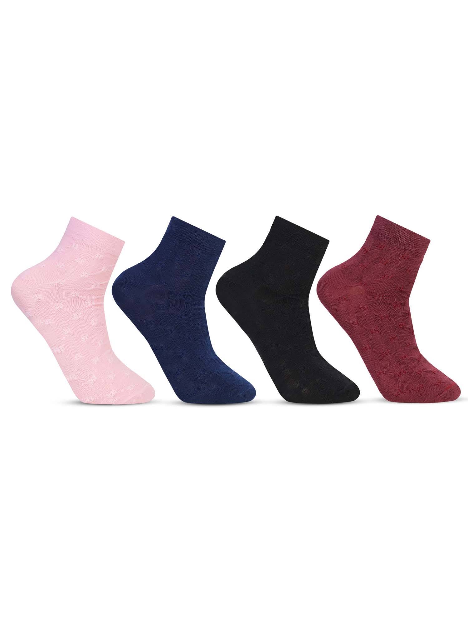 Bonjour Designer Fancy Ankle Socks for Women (Pack Of 4)