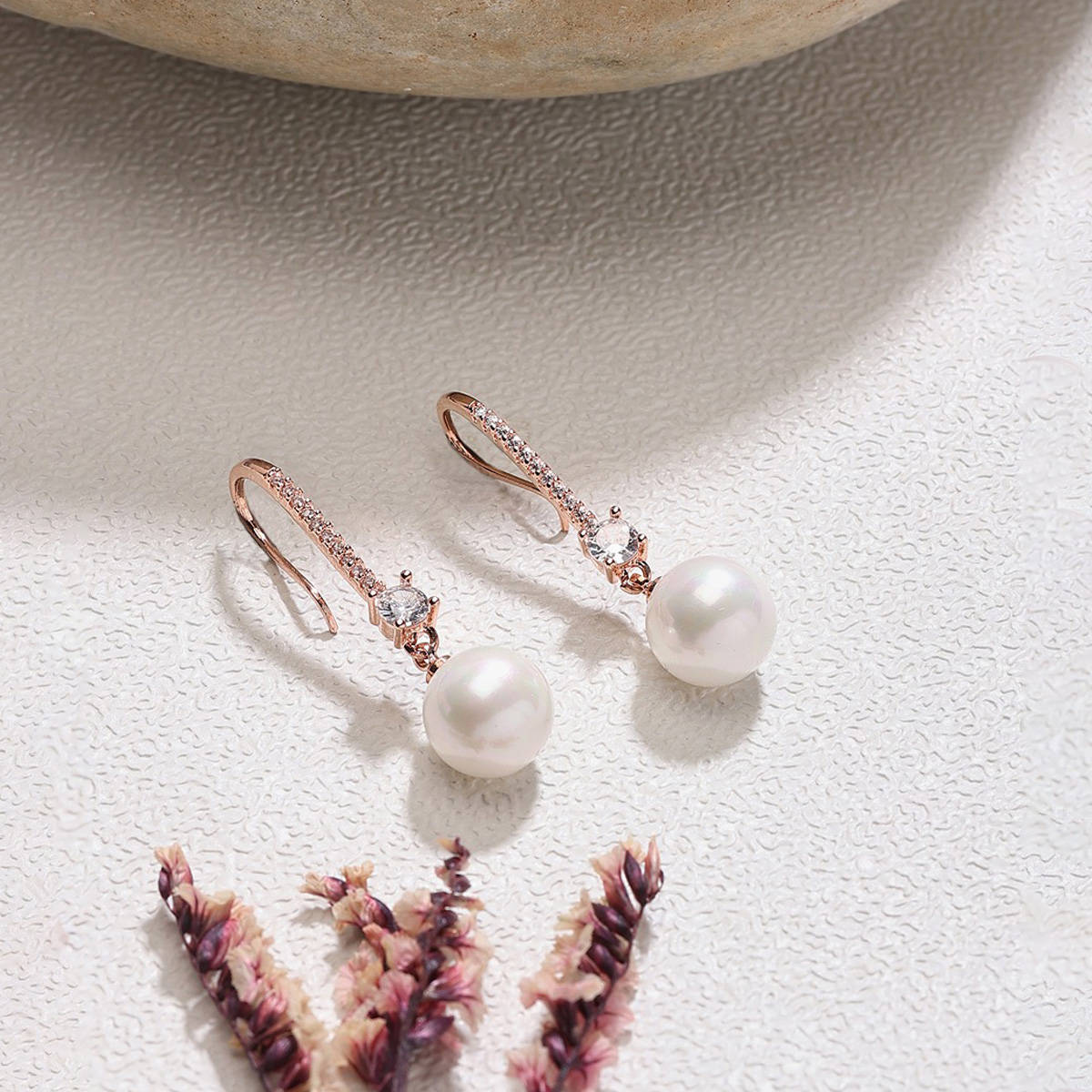 Zaveri Pearls Rose Gold Plated Cubic Zirconia Brass Pearl Drop Earring-ZPFK15878