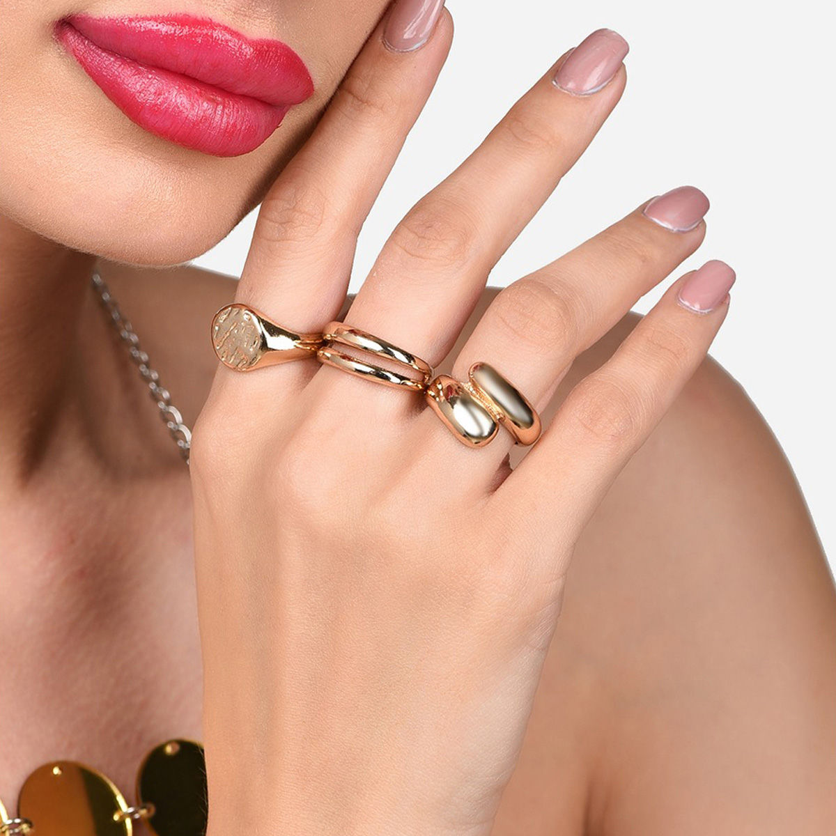 Buy Zaveri Pearls Gold Tone Bold Statement Finger RingsZPFK15952 (Set of 3) Online