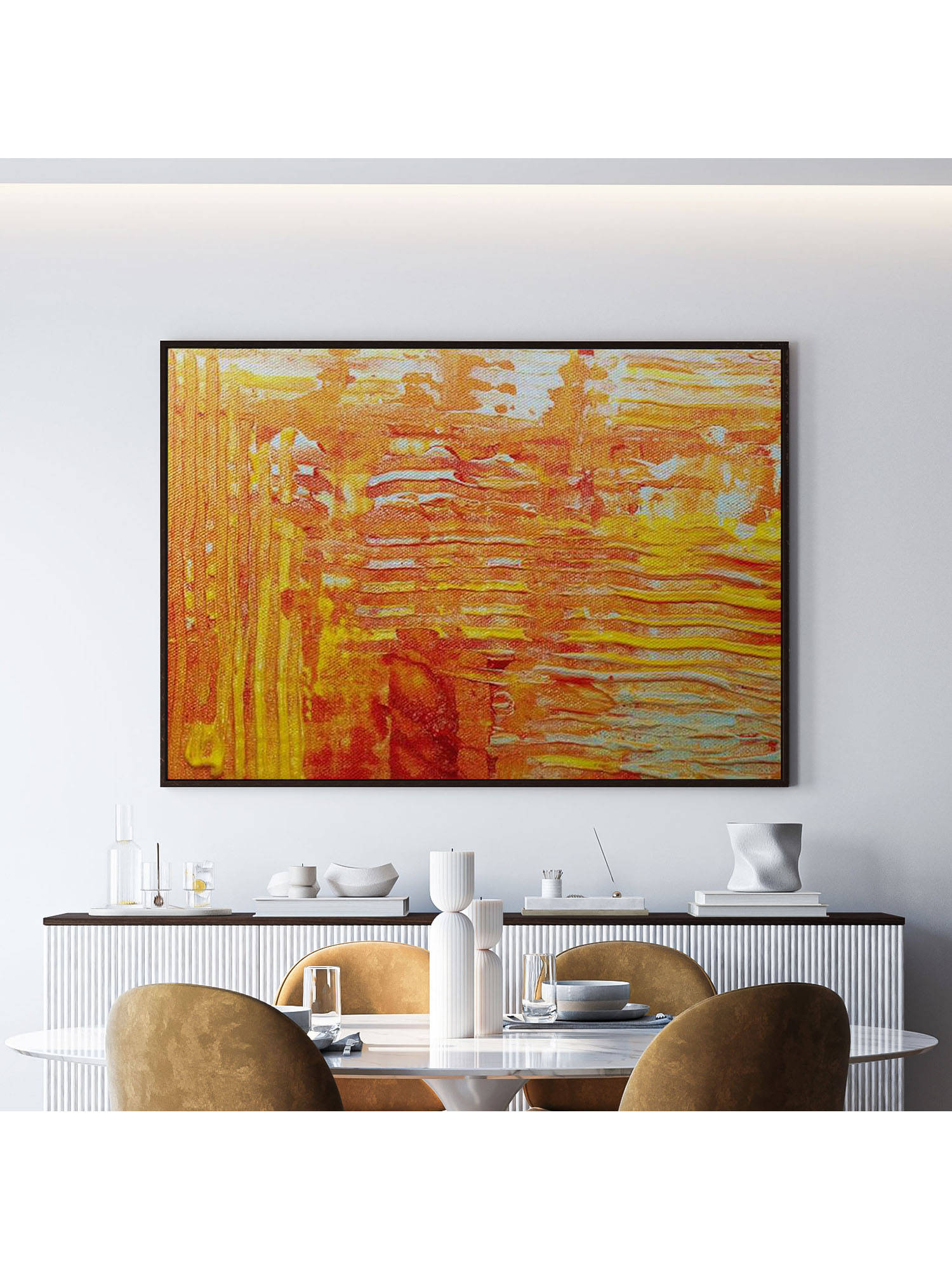 ARTCREST Marigold Abstract Art Large Painting Black Box Framed Canvas Wall Art