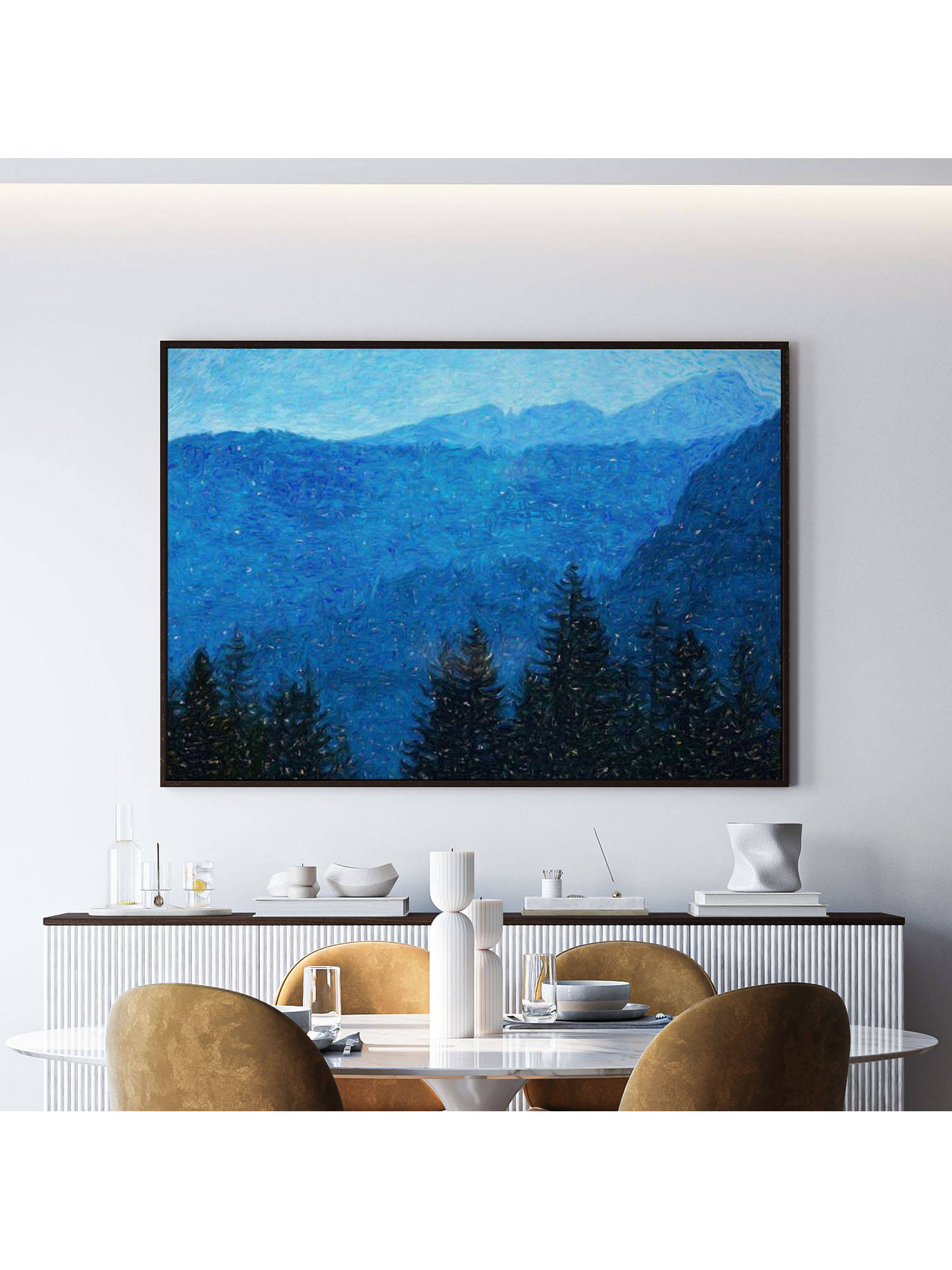 ARTCREST Modern Forest Landscape Fog Large Painting Black Box Framed Canvas Wall Art