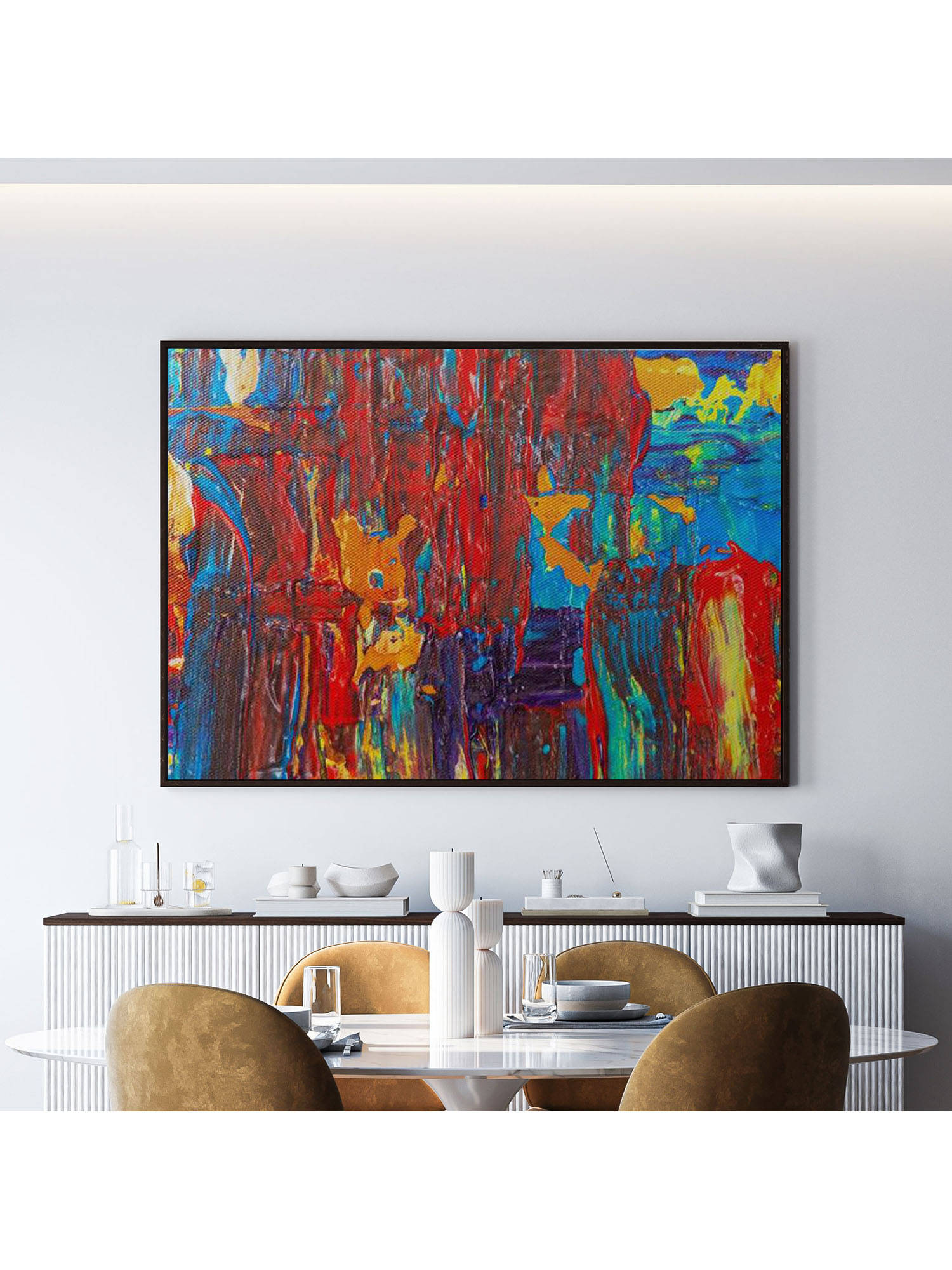 ARTCREST Multicolored Abstract Art Large Painting Black Box Framed Canvas Wall Art