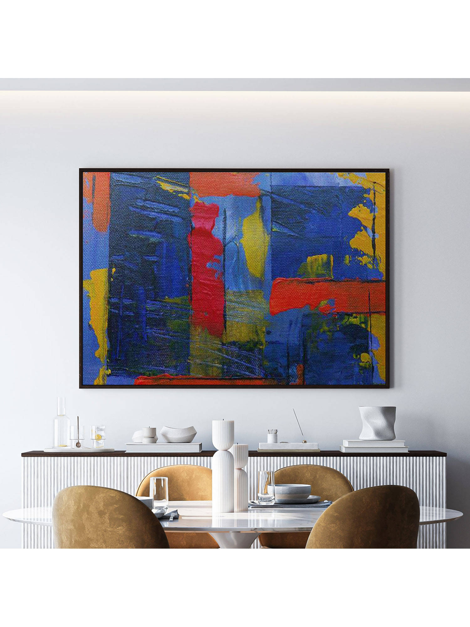 ARTCREST Multicolored Abstract Large Painting Black Box Framed Canvas Wall Art