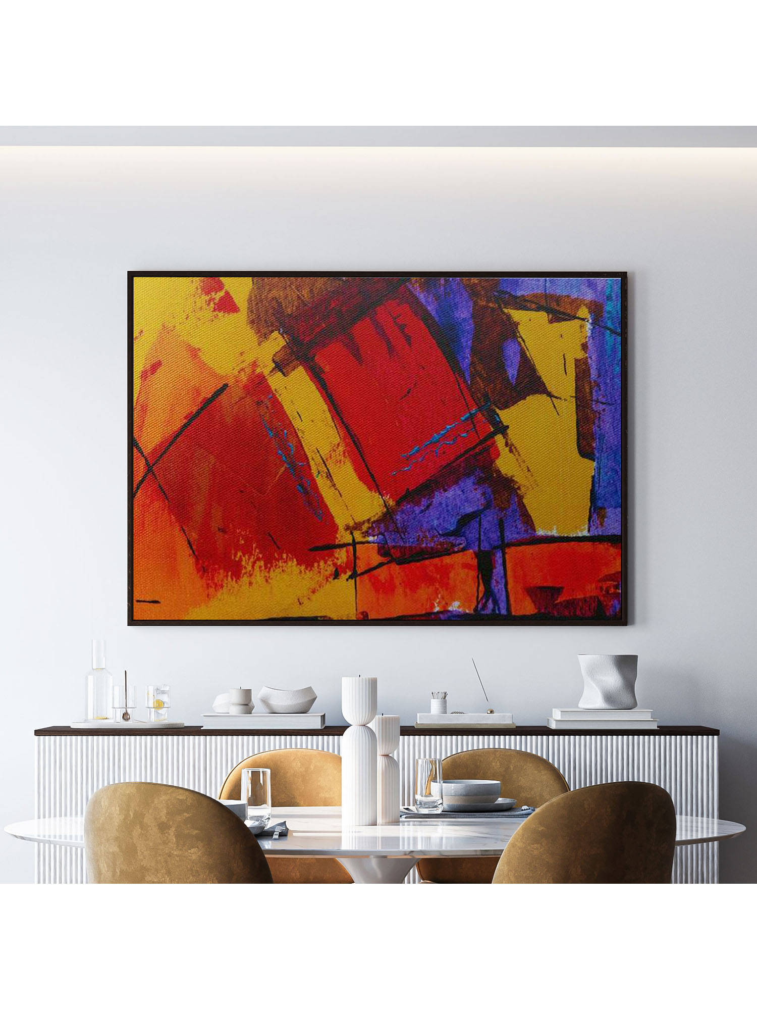 ARTCREST Multicolored Abstract Modern Painting Black Box Framed Canvas Wall Art