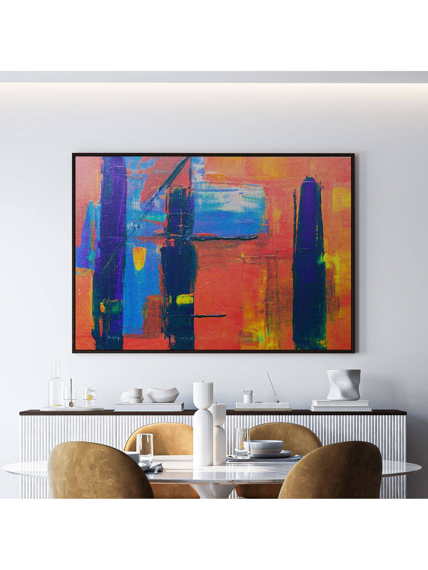 ARTCREST Orange Lava Abstract Large Painting Black Box Framed Canvas Wall Art