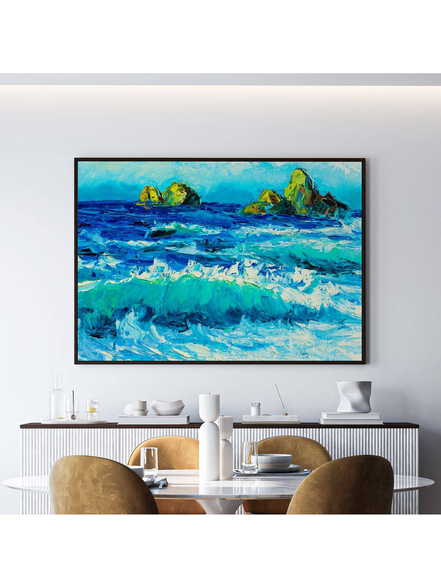 ARTCREST Seawave Large Painting Black Box Framed Canvas Wall Art