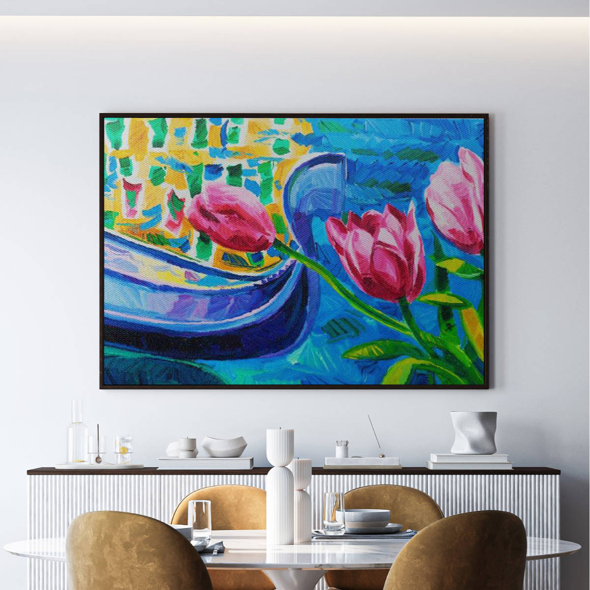 ARTCREST Tulips Large Painting Black Box Framed Canvas Wall Art