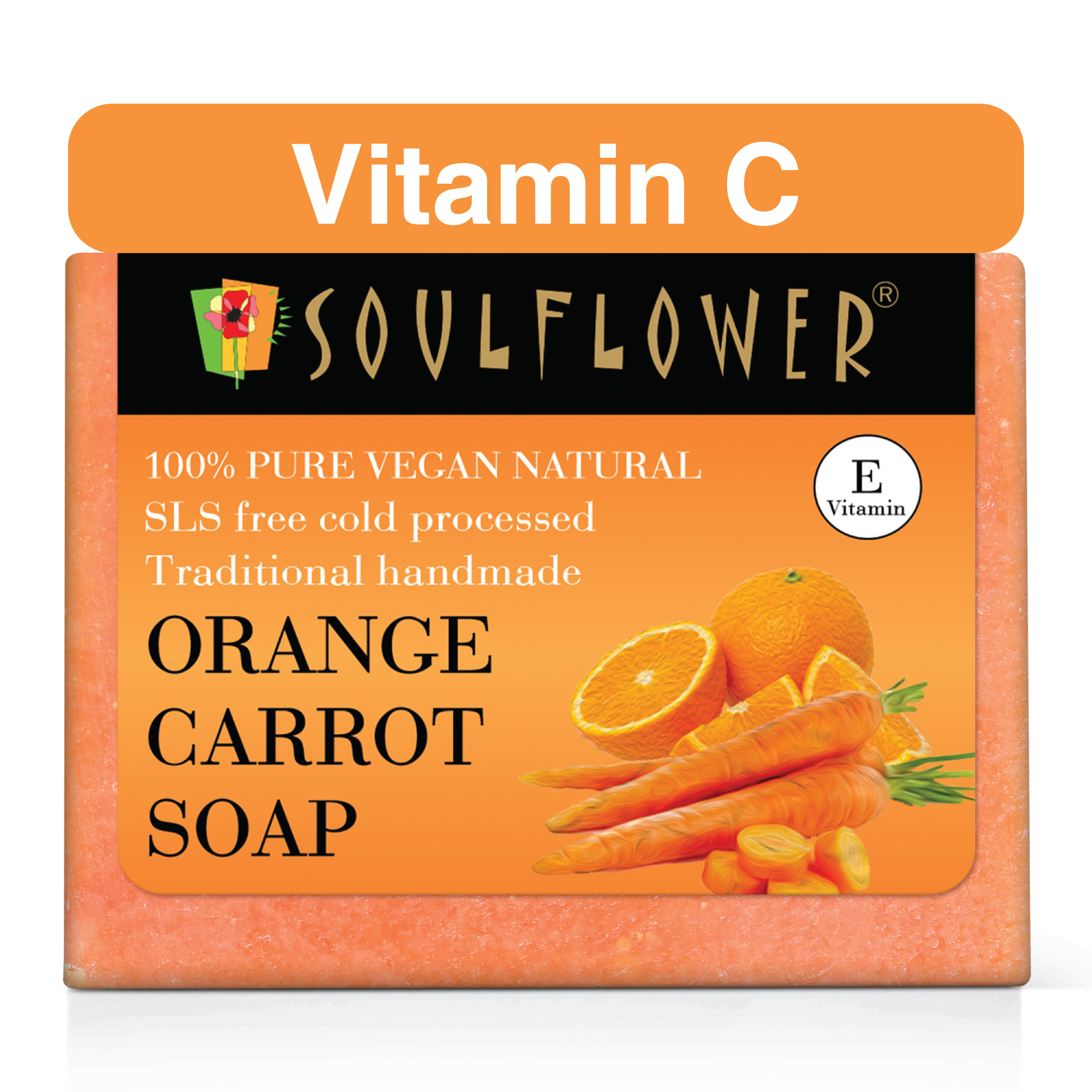 Soulflower Ayurvedic Vitamin C Orange Carrot Handmade Soap for Skin Face Whitening, Dark Spots