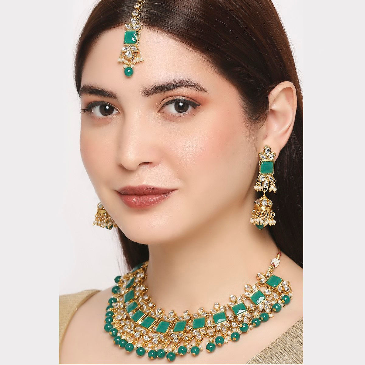OOMPH Green Beads \u0026 Kundan Multi Layer 