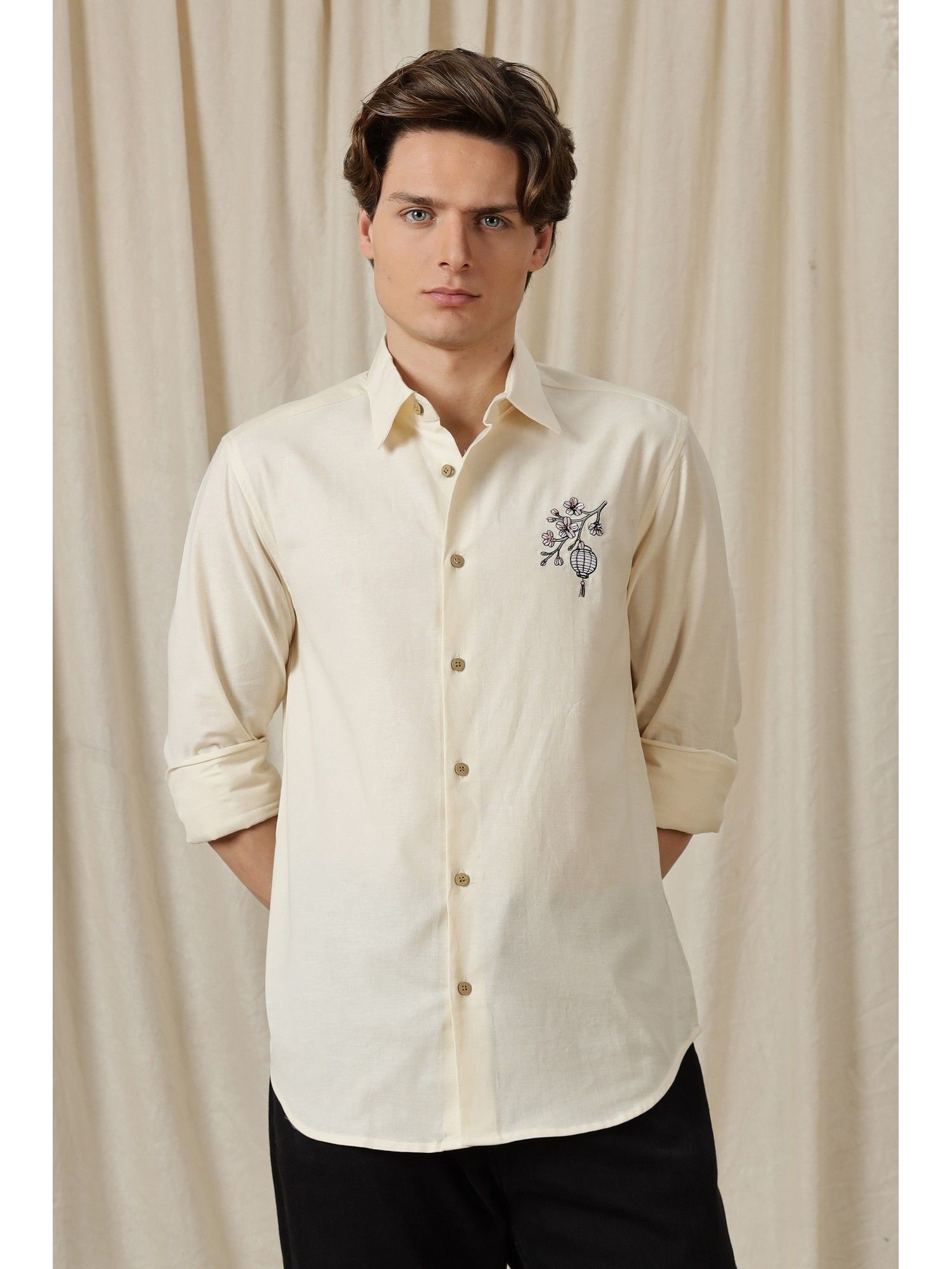 トップス Esan Buy Eszett Japanese Lantern Cream Embroidery Linen Cream Shirt Online