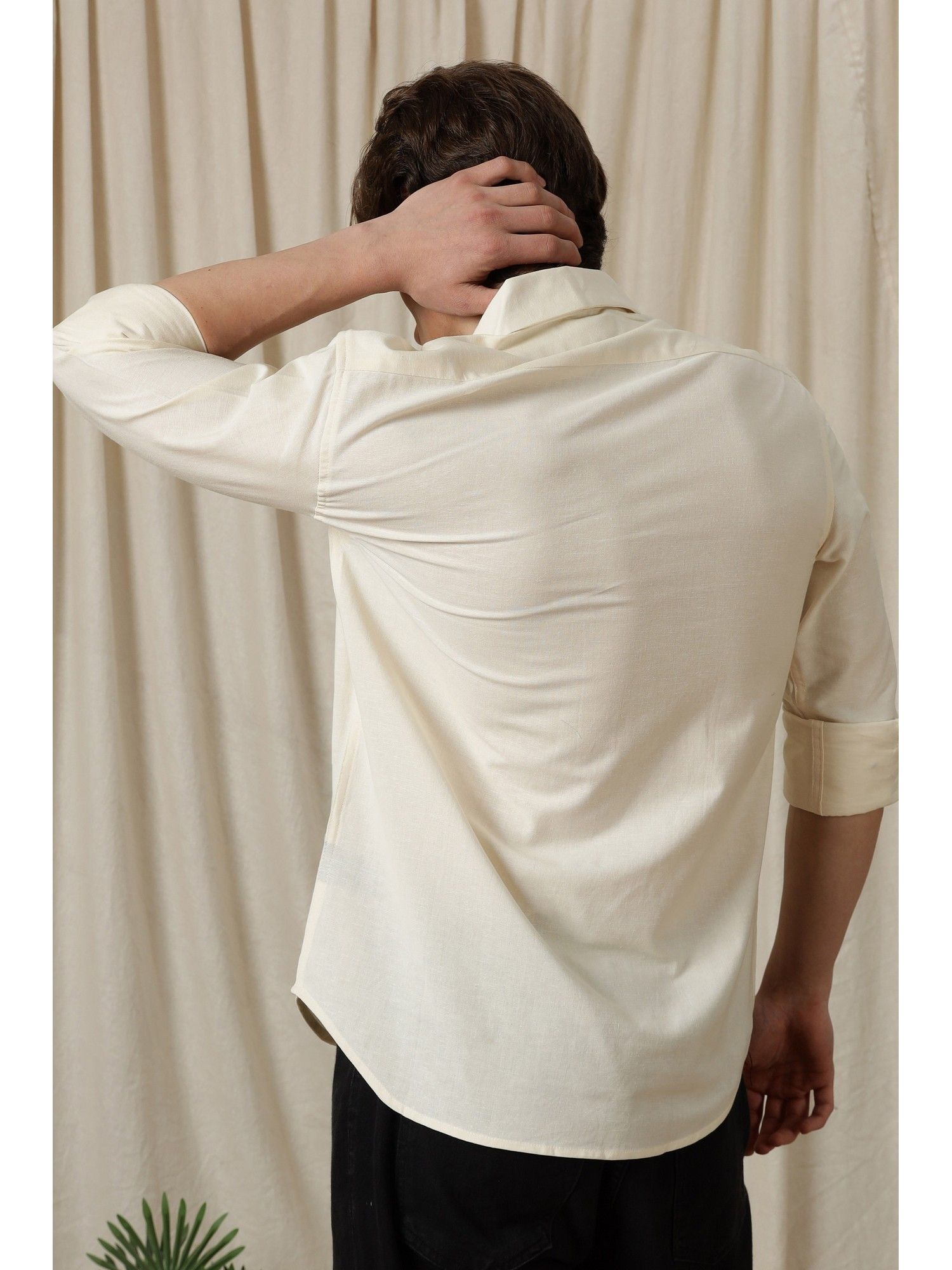 Buy Eszett Japanese Lantern Cream Embroidery Linen Cream Shirt Online