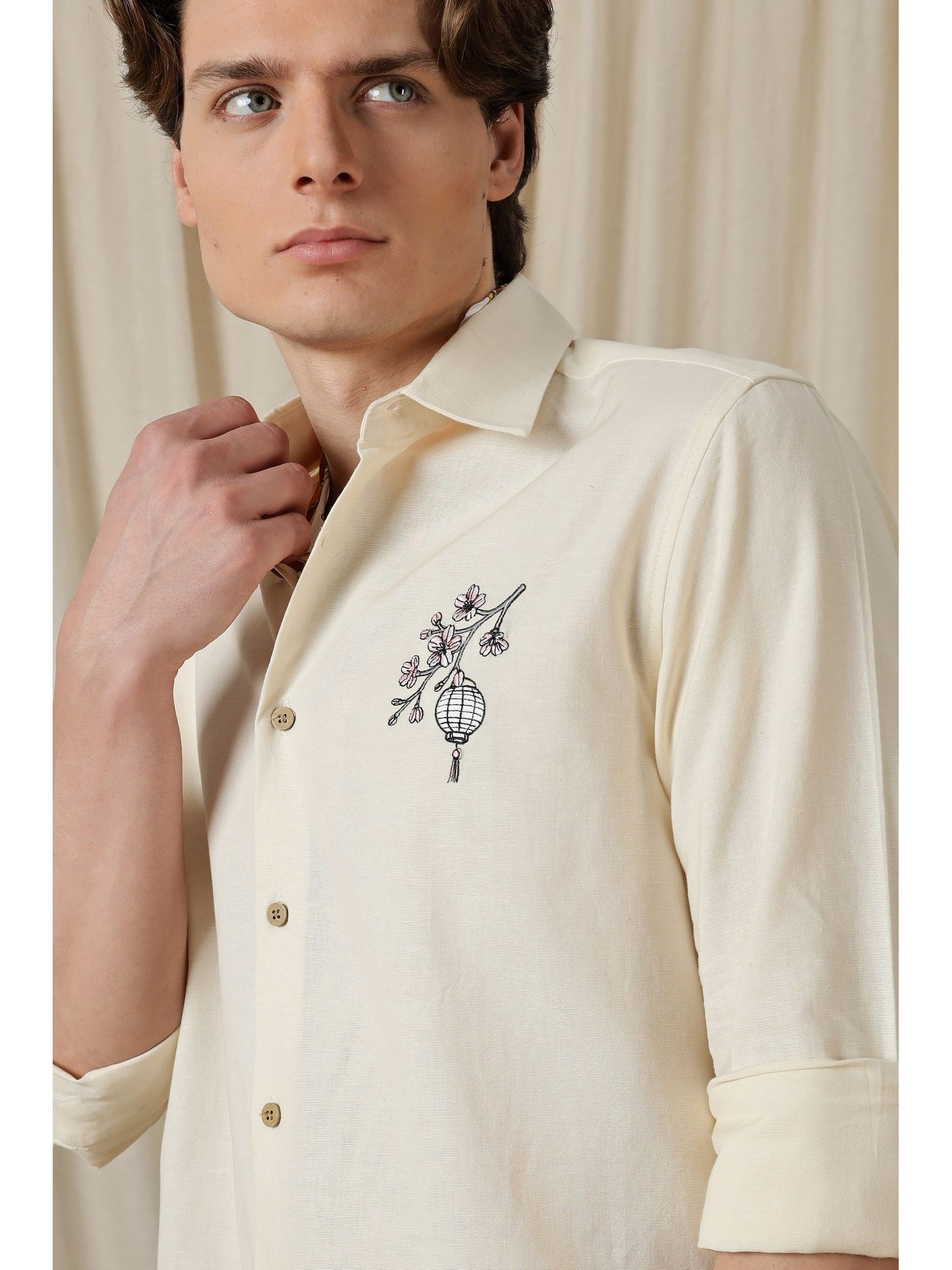 トップス Esan Buy Eszett Japanese Lantern Cream Embroidery Linen Cream Shirt Online