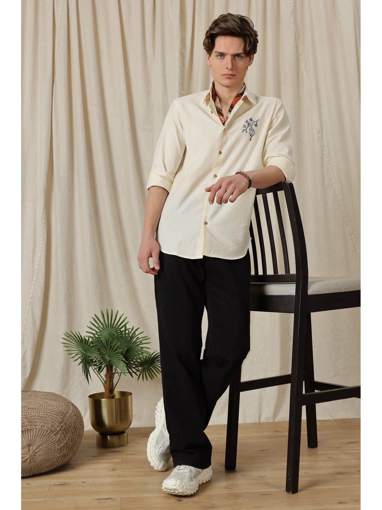 トップス Esan Buy Eszett Japanese Lantern Cream Embroidery Linen Cream Shirt Online