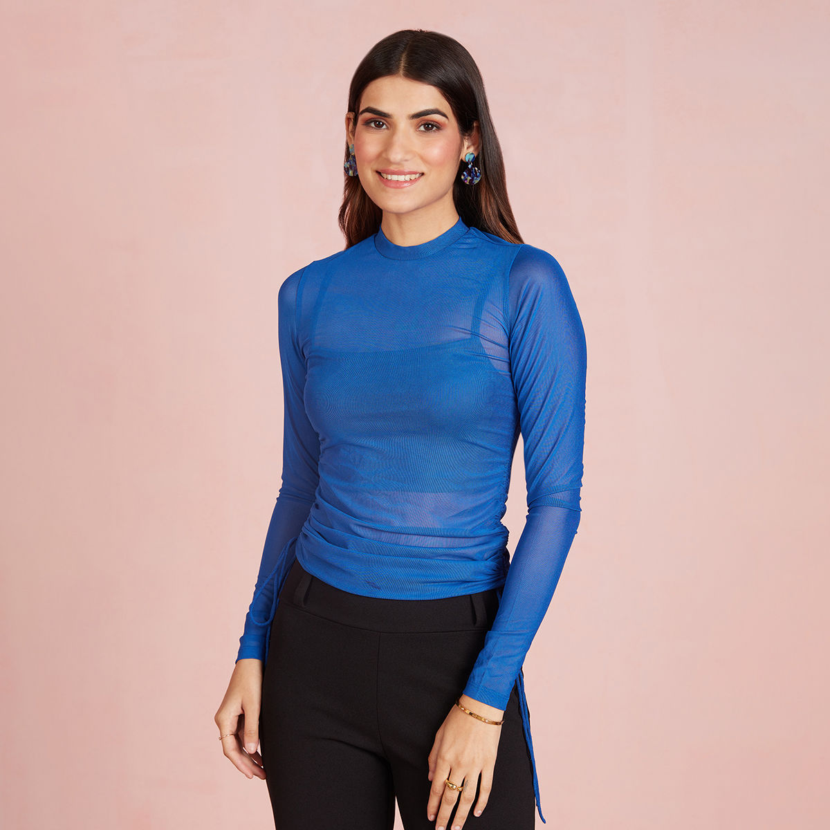 Blue cheap sheer top