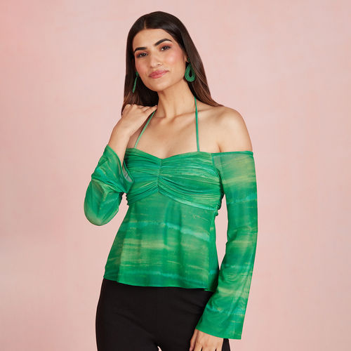 Buy GREEN Y2K CHOKER NECK OFF-SHOULDER TOP for Women Online in India