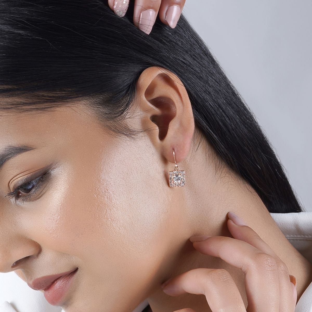 Round Rose Gold Earrings For Women – Rhinestone Glitter Dangle Earrings, Fashion Jewelry Gift - View #10