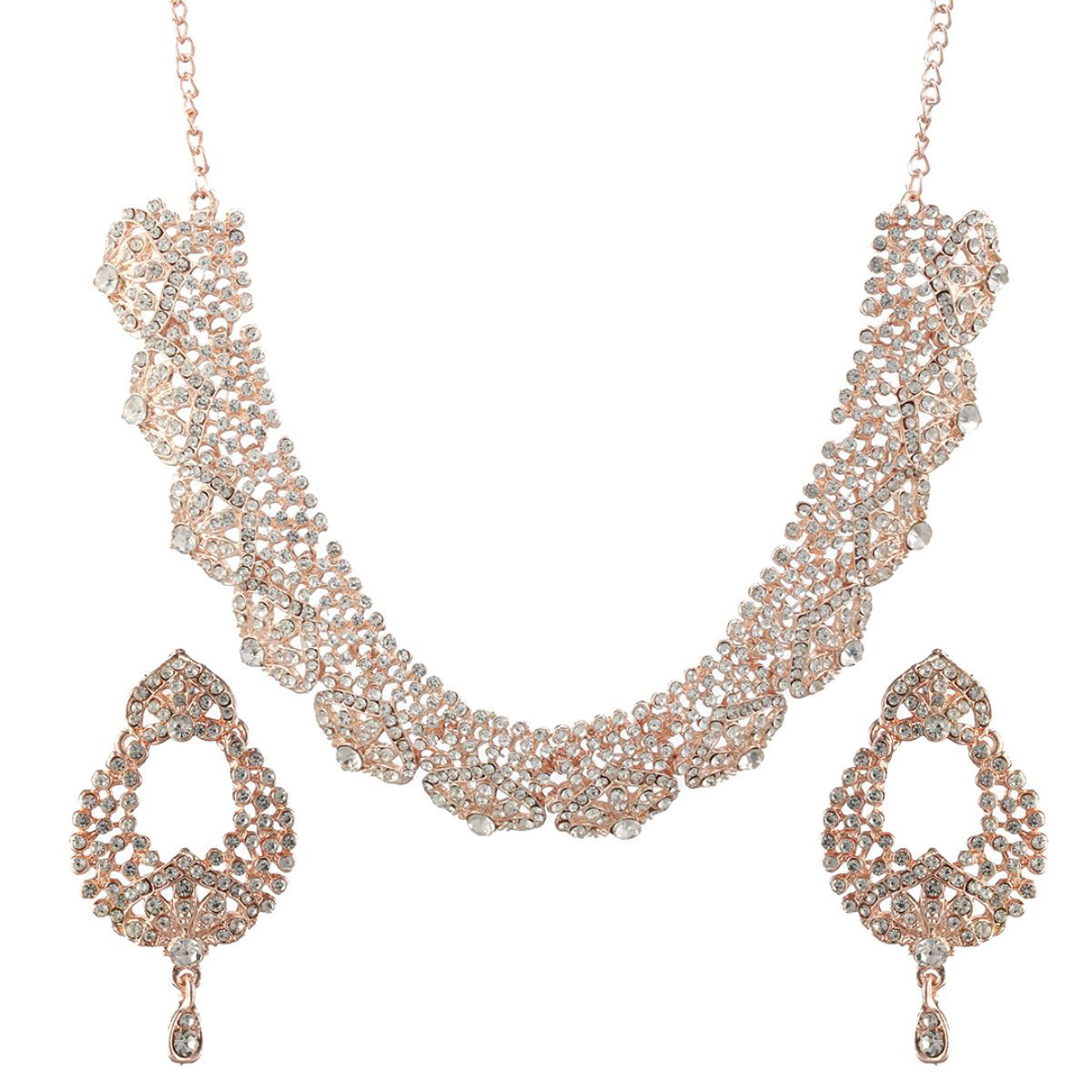 Priyaasi Floral American Diamond Studded Rose GoldPlated Jewellery Set