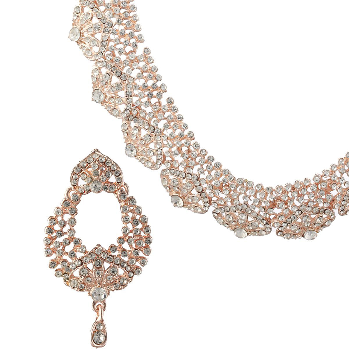 Priyaasi Floral American Diamond Studded Rose GoldPlated Jewellery Set