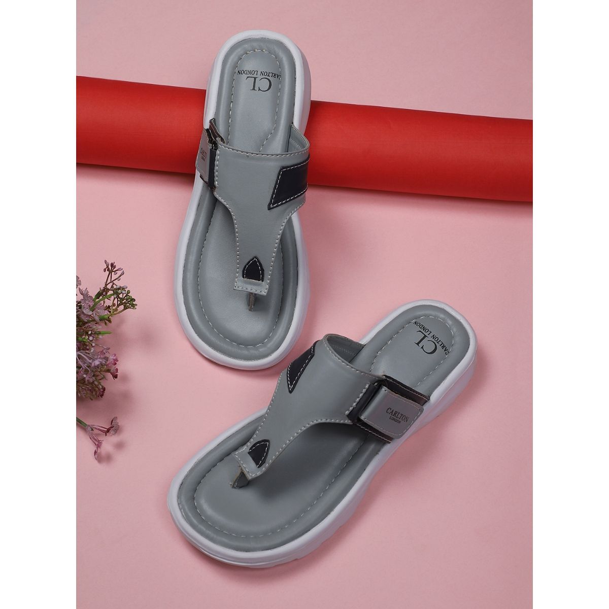 Buy Carlton London Women Grey Solid Flipflops Online