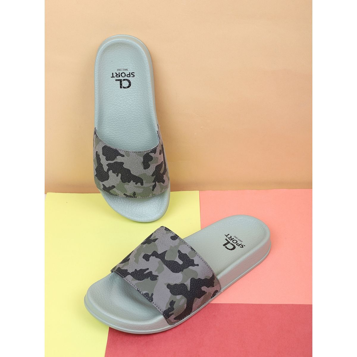 Carlton London Women Grey Camouflage Sliders EURO 36