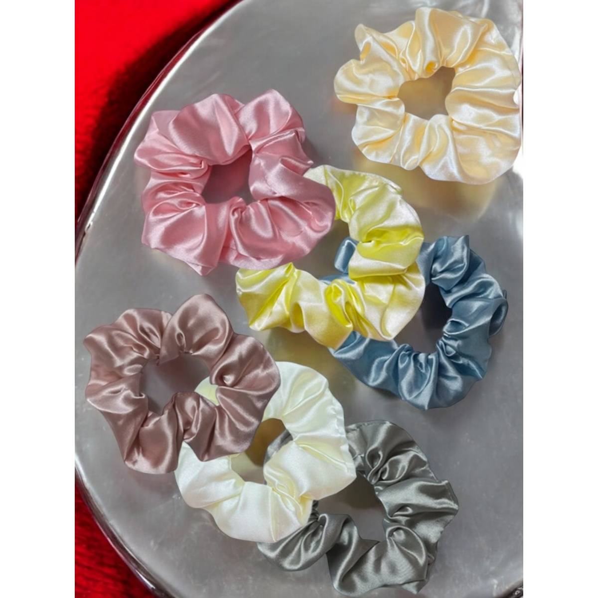 OOMPH Satin Silk Multi-Colour Hair Scrunchies (Pack of 7)