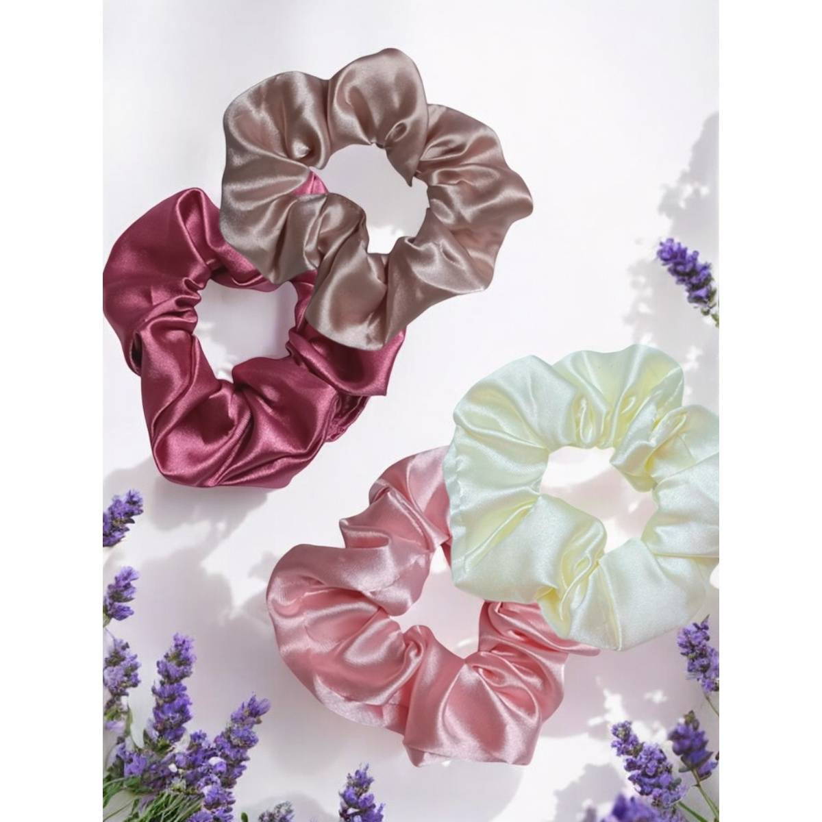 OOMPH Satin Silk Multi-Colour Hair Scrunchies (Pack of 4)