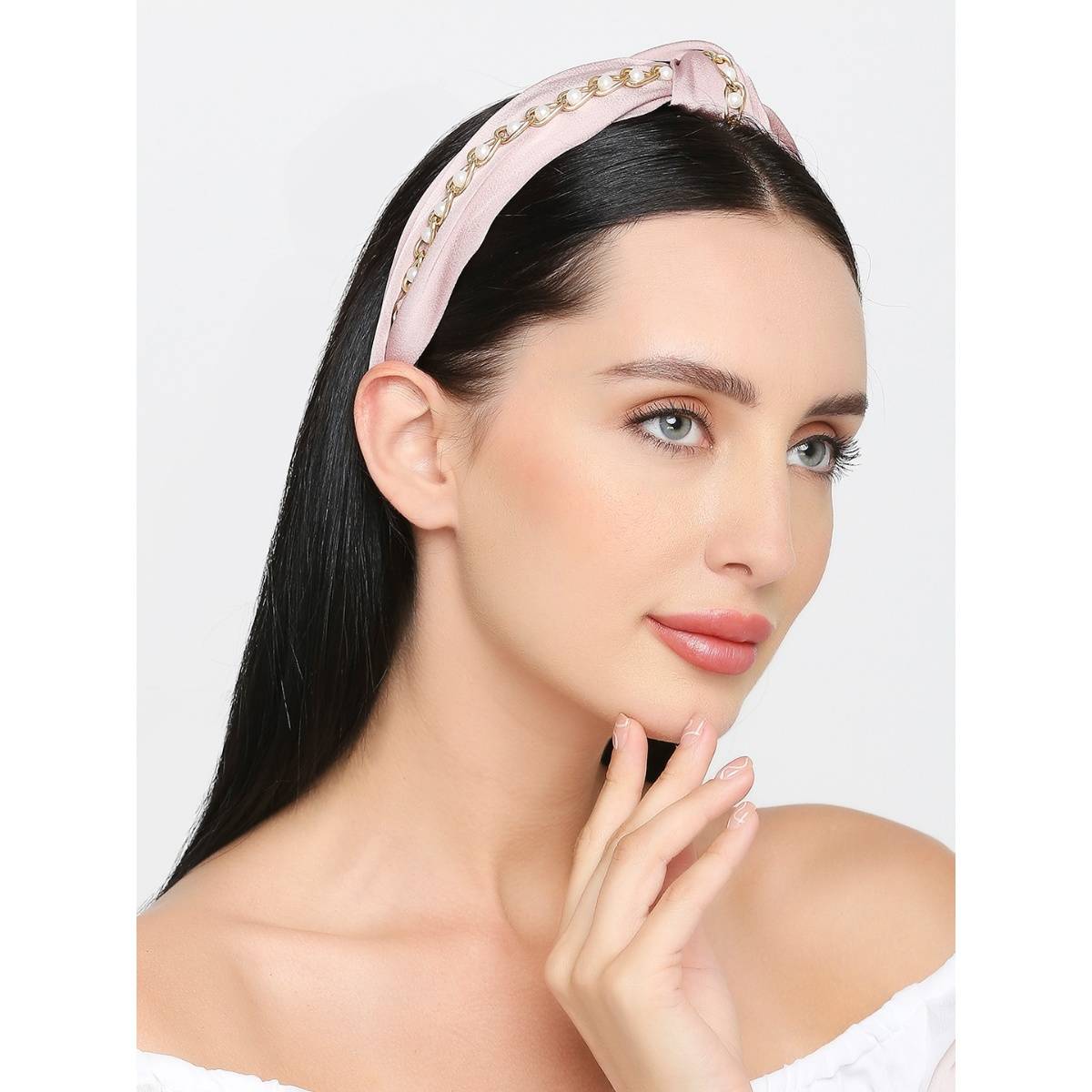 OOMPH Pink Chain with Pearls Fashion Hairband