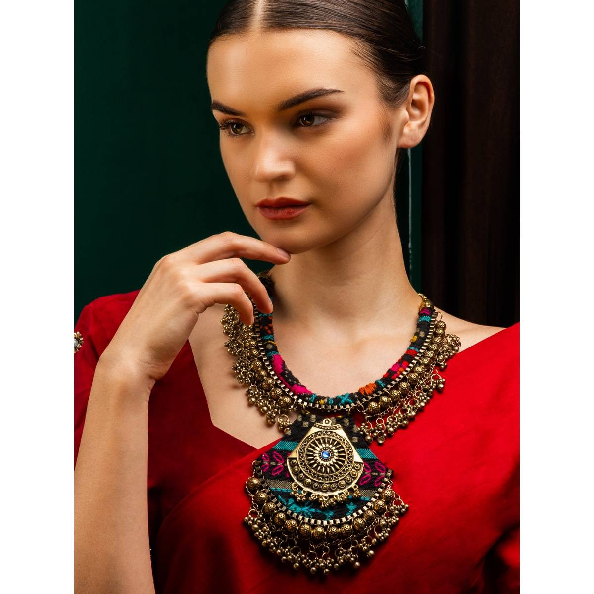 PANASH Gold-Plated Artificial Stones Studded Statement Necklace