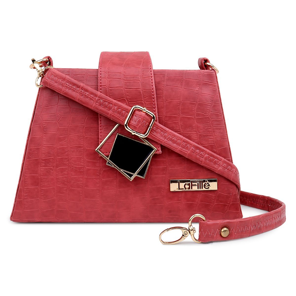 Buy Lafille Dgn304 Croco Textured Womens Handheld Bag - Brown Online