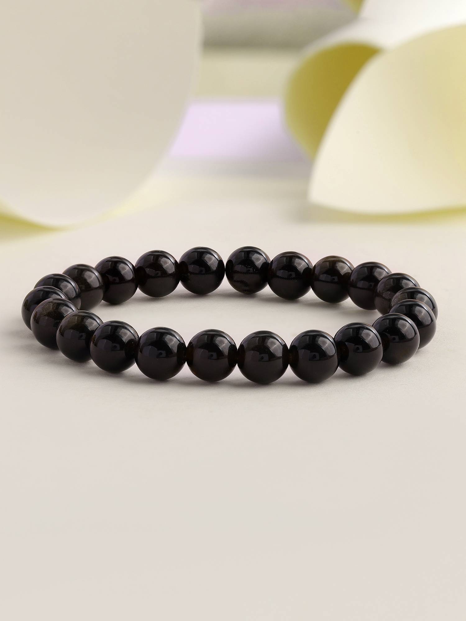 Ornate Jewels Unisex Round Mahogany Obsidian Beads Stretchable Bracelet