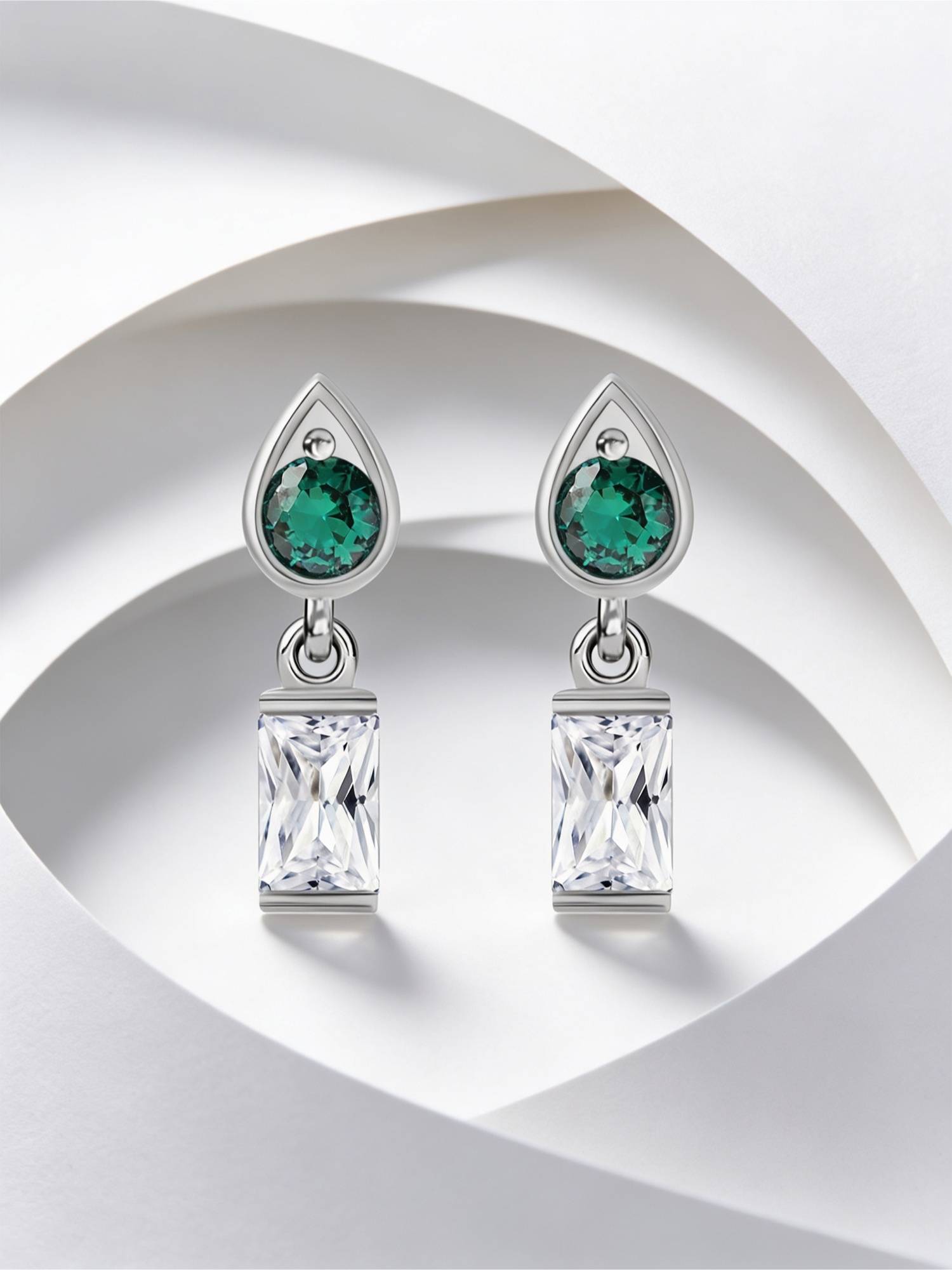Ornate Jewels 925 Silver Rhodium Plated Green Emerald Crystal Cascade Earring for Women & Girls