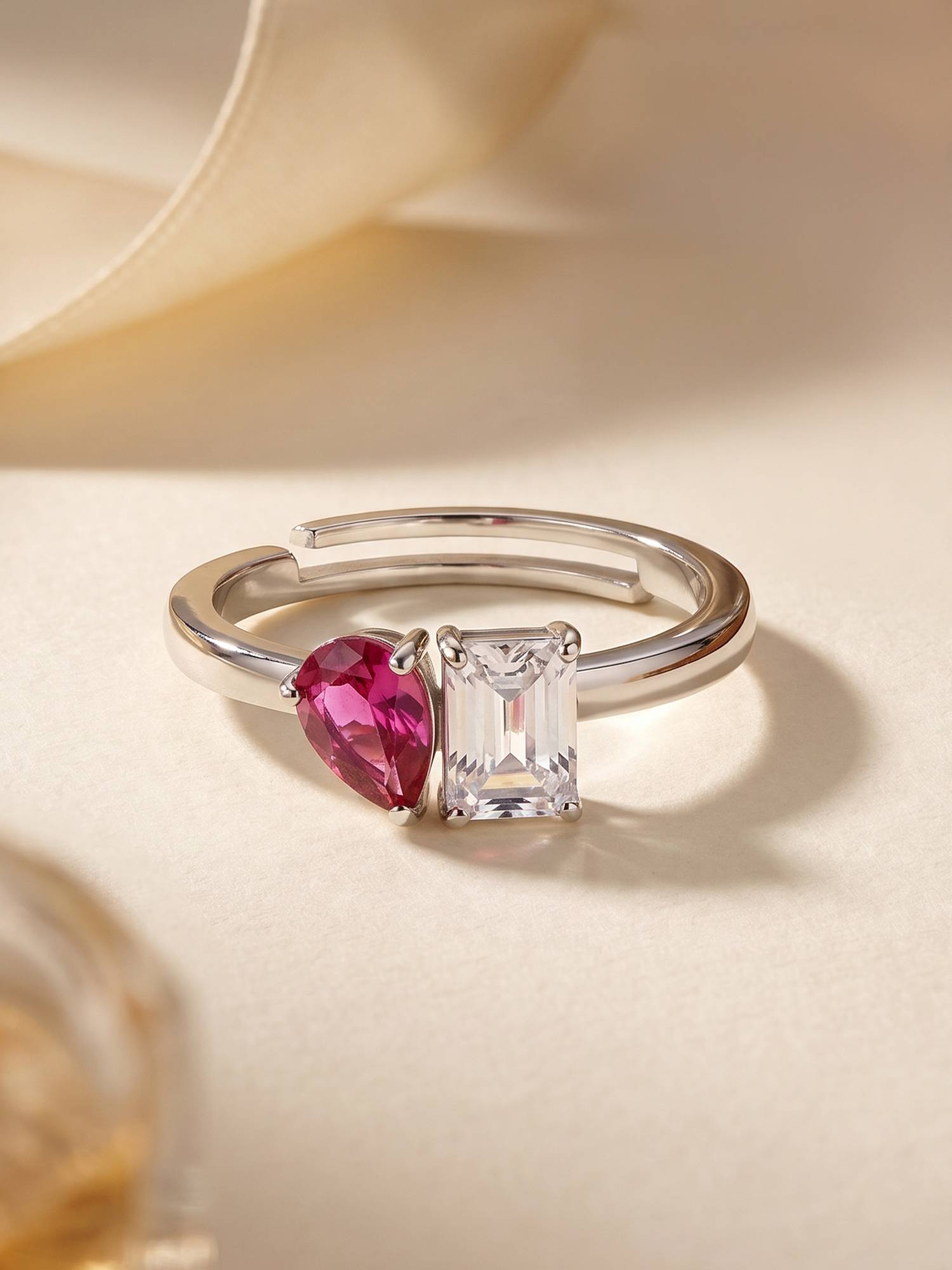 Ornate Jewels 925 Silver Rhodium Plated Red Ruby Twilight Sparkle Ring for Women & Girls