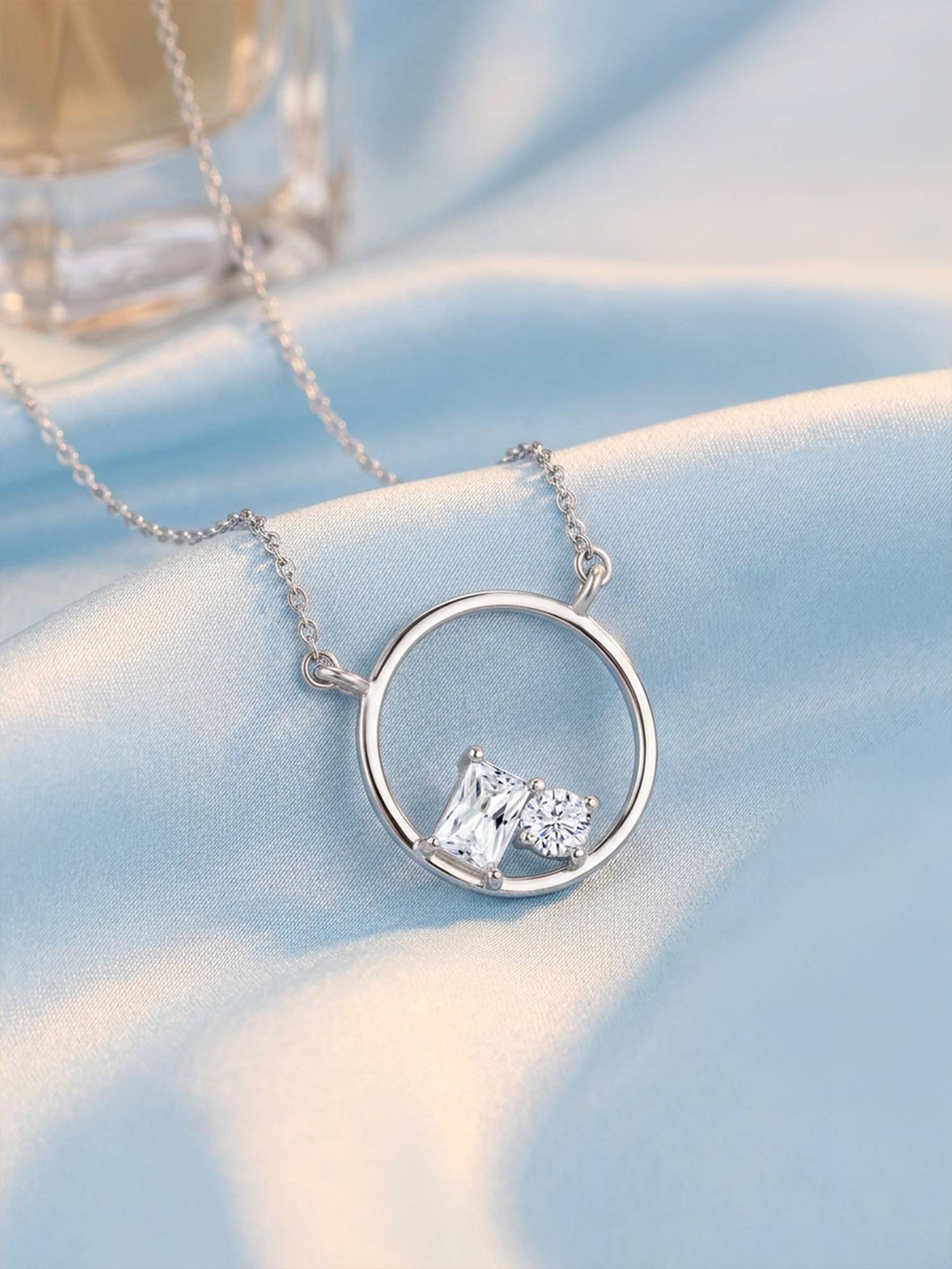 Ornate Jewels 925 Silver American Diamond Celestial Circle Necklace for Women & Girls