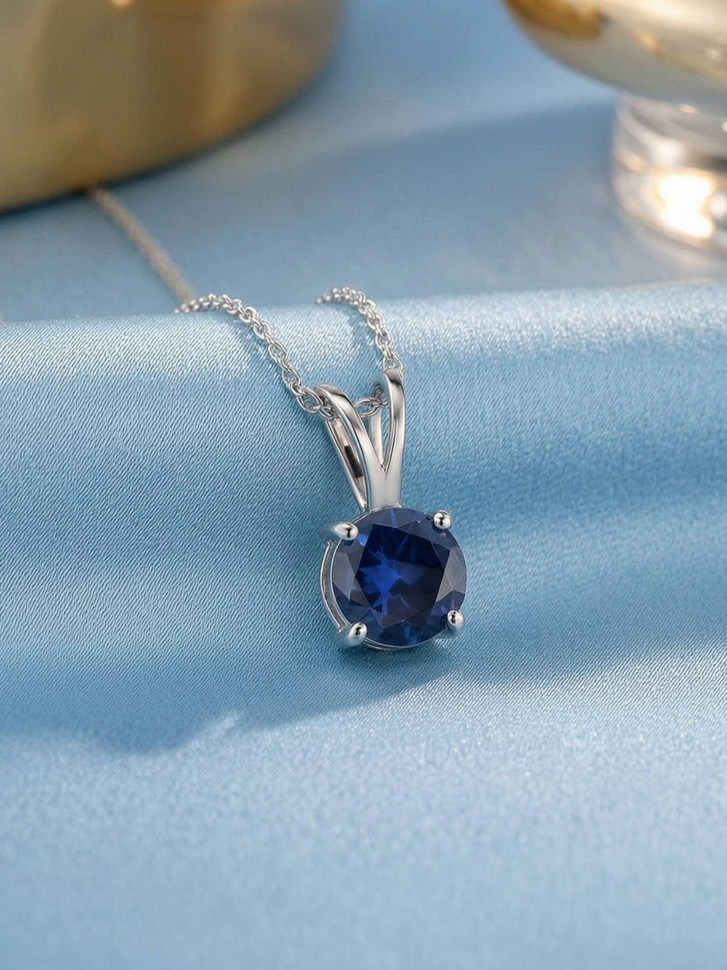 Ornate Jewels 925 Silver Rose Gold Blue Sapphire Midnight Solitaire Necklace for Women & Girls