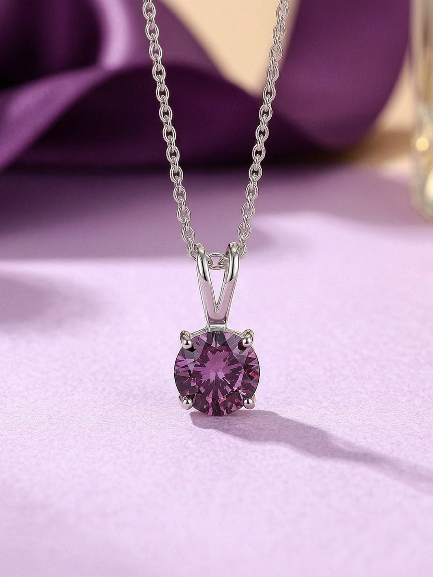 Ornate Jewels 925 Silver Rhodium Purple Amethyst Twilight Solitaire Necklace for Women & Girls