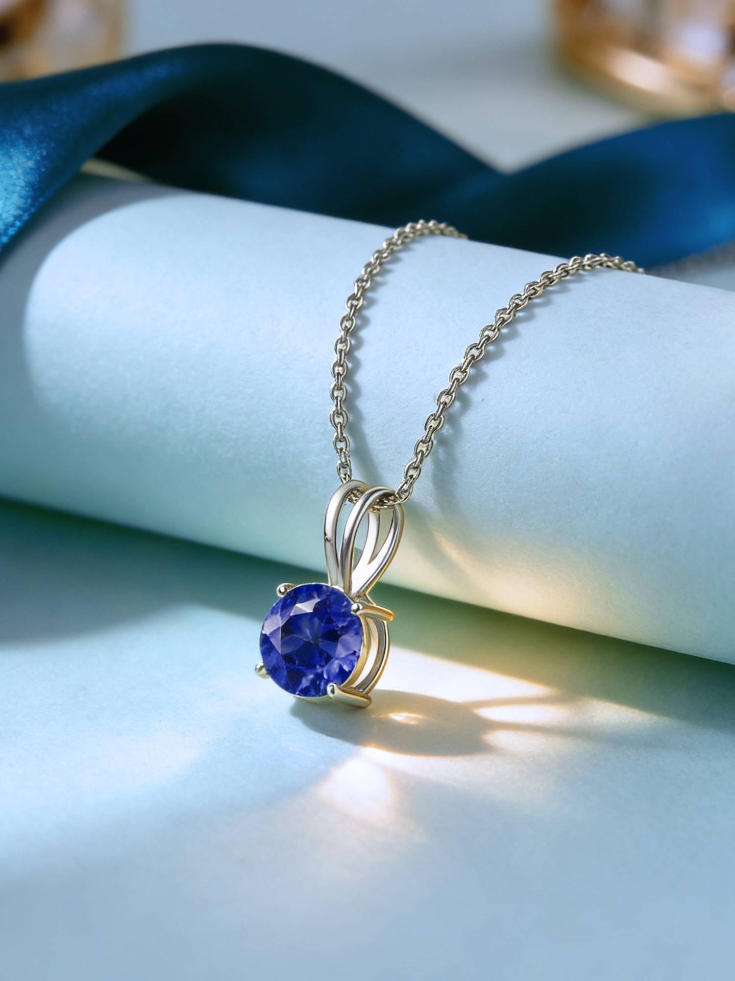 Ornate Jewels 925 Silver Rhodium Plated Blue Sapphire Celestial Solitaire Necklace for Women & Girls