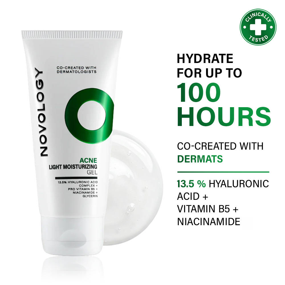 Novology Acne Light Moisturising Gel, Upto 100 Hours of Hydration, Dermat Tested, For Sensitive Skin