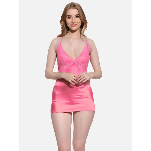 Buy FIMS Women Pink Satin Babydoll Lingerie Nightwear Dress with Brief (Set of 2) Online Buy FIMS Women Pink Satin Babydoll Lingerie Nightwear Dress with Brief (Set of 2) Online