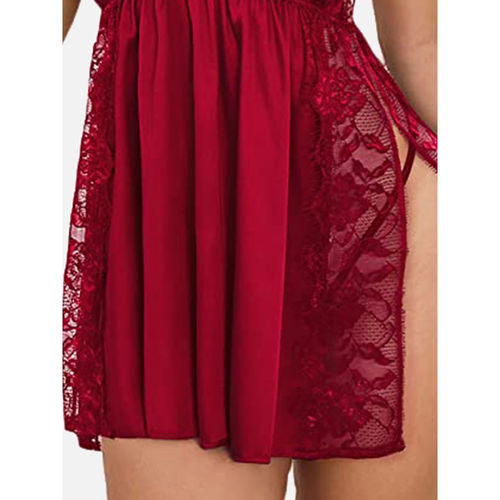 Buy FIMS Women Red Satin Babydoll Lingerie Nightwear Dress with