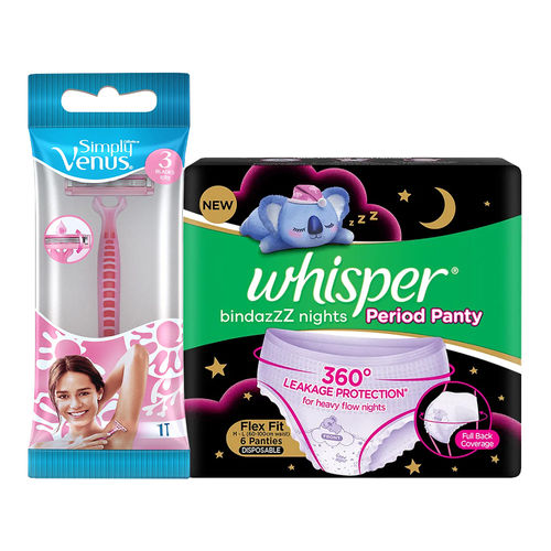 Buy Whisper Nights Combo - Whisper Bindazzz Night Period Panty + Gillette  Venus 3 Blades Razor Online