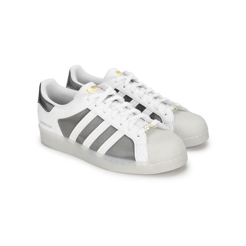 adidas gazelle silver green womens ADIDAS SUPERSTAR White Leather Fabric Branded Rubber Sole Sneakers Tra –  Second Wave Couture main image 0