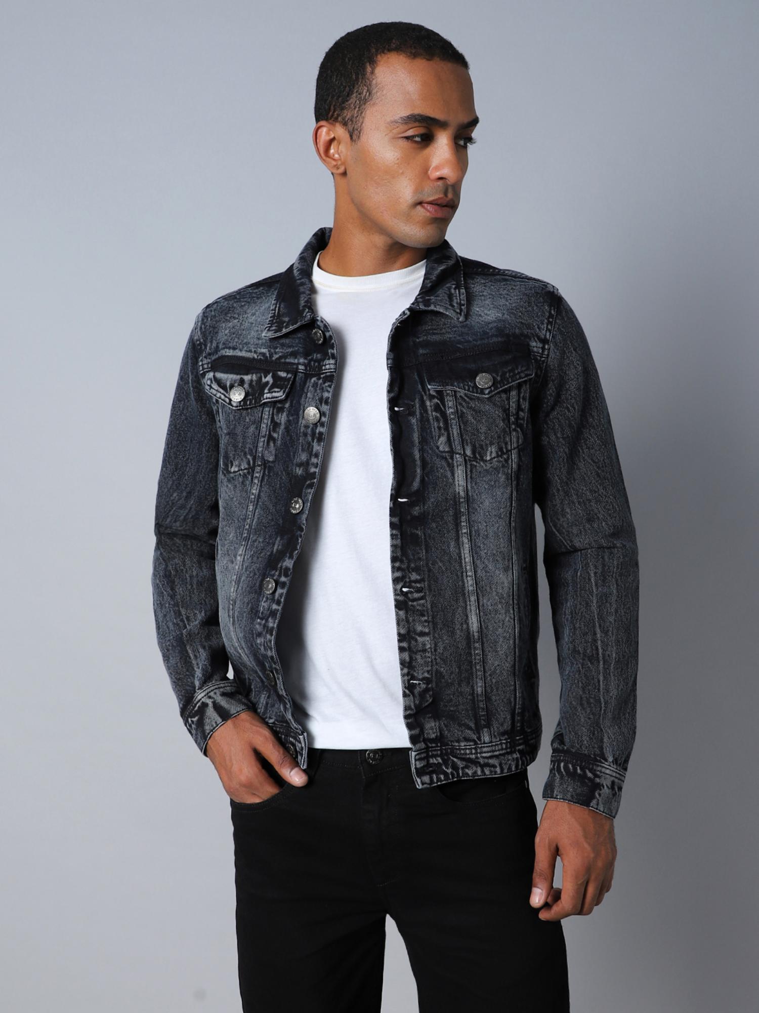 Black denim jacket with stars best sale